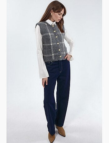 Gilet in maglia a quadri con girocollo e bottoni hiccup