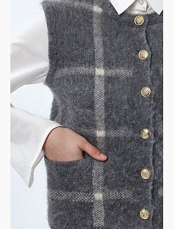 Gilet in maglia a quadri con girocollo e bottoni hiccup