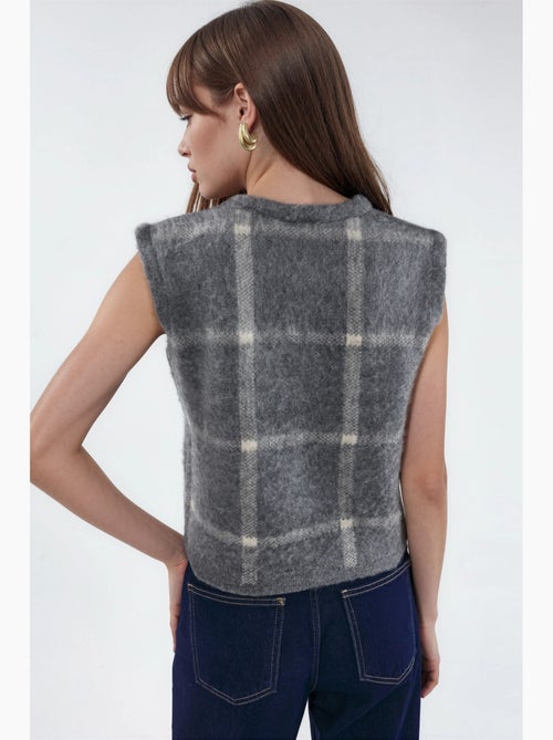 Gilet in maglia a quadri con girocollo e bottoni hiccup - Kiabi Gilet in maglia a quadri con girocollo e bottoni hiccup - Kiabi