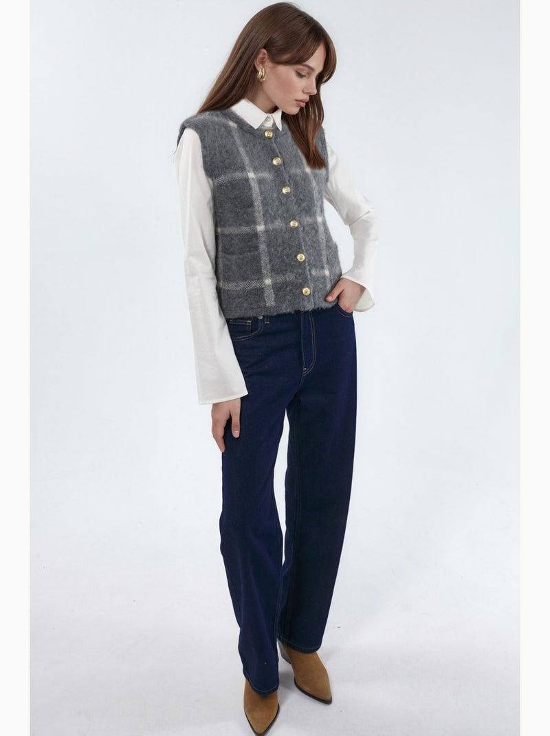 Gilet in maglia a quadri con girocollo e bottoni hiccup Grigio nero - Kiabi