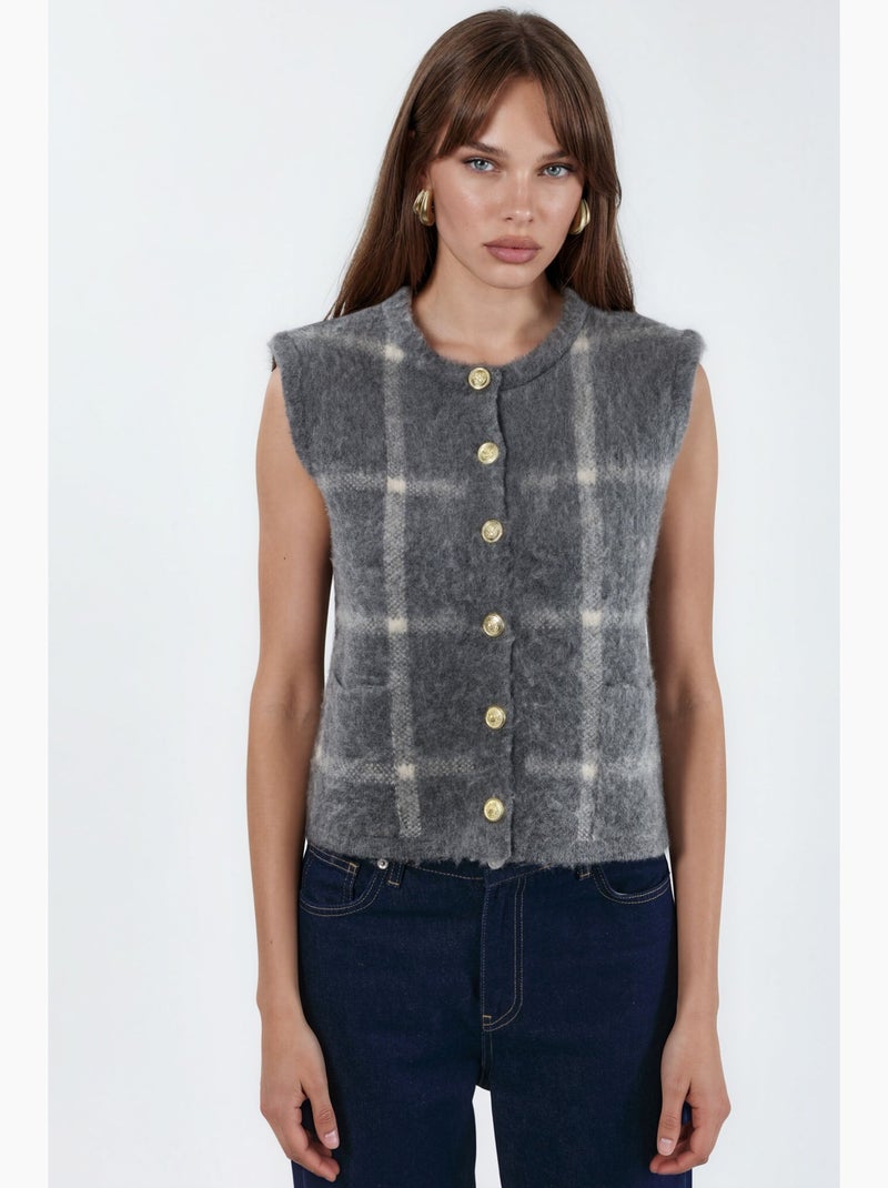 Gilet in maglia a quadri con girocollo e bottoni hiccup Grigio nero - Kiabi