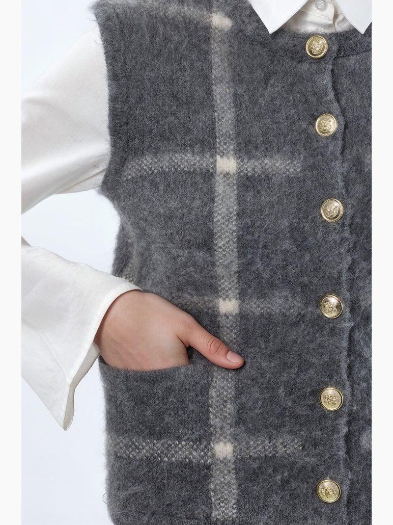 Gilet in maglia a quadri con girocollo e bottoni hiccup Grigio nero - Kiabi
