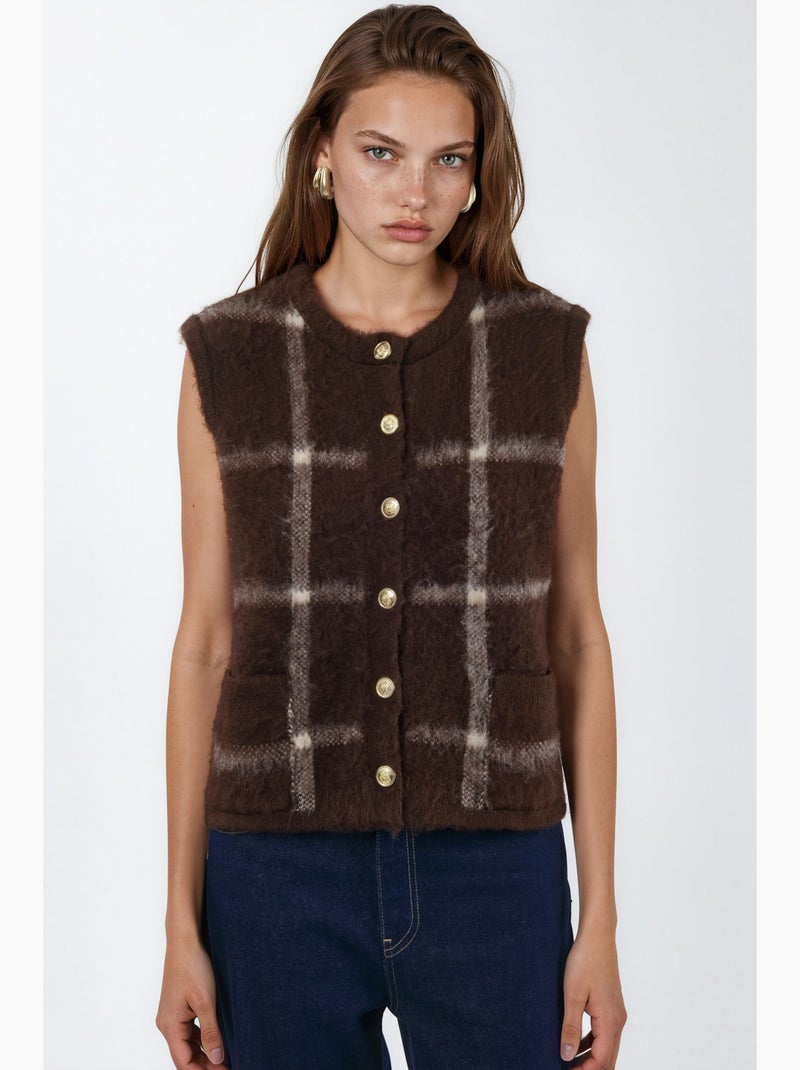 Gilet in maglia a quadri con girocollo e bottoni hiccup Marrone scuro - Kiabi