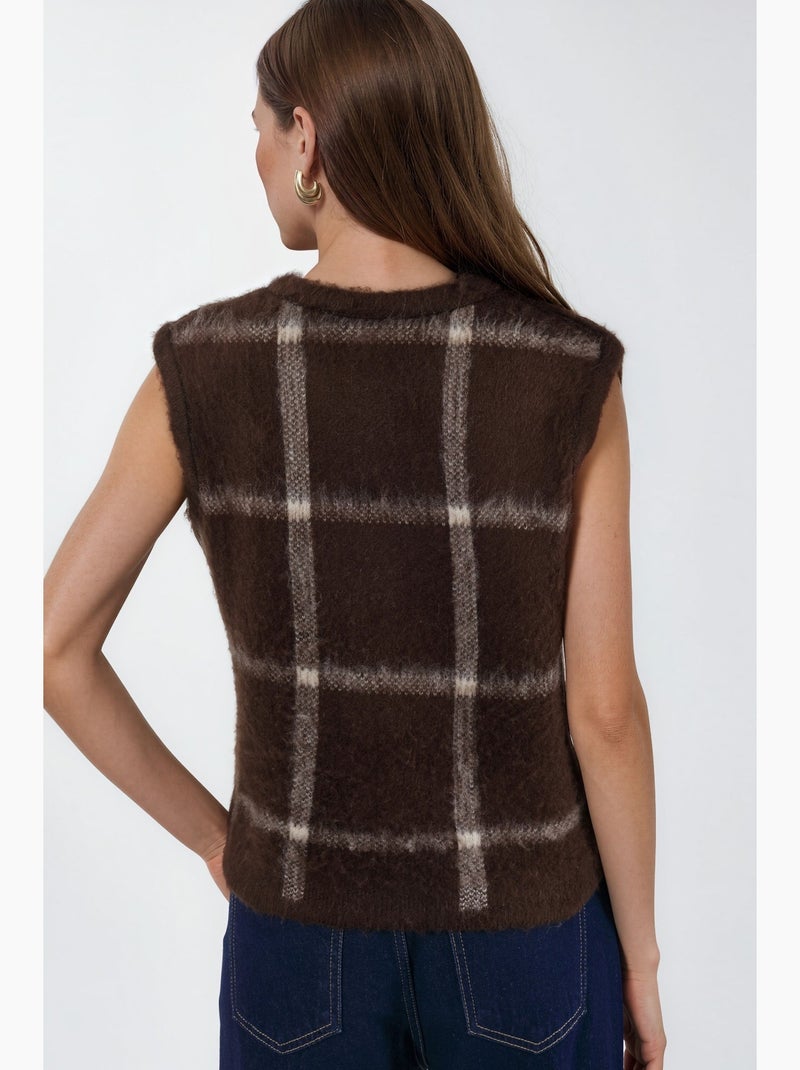 Gilet in maglia a quadri con girocollo e bottoni hiccup Marrone scuro - Kiabi