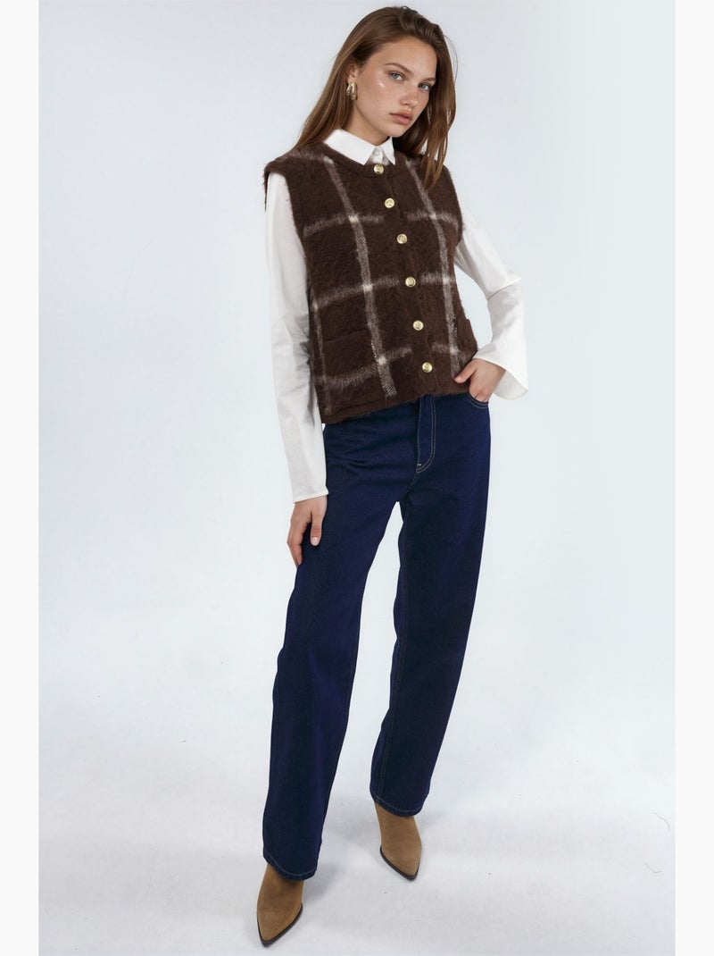 Gilet in maglia a quadri con girocollo e bottoni hiccup Marrone scuro - Kiabi