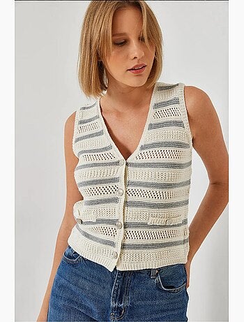 Gilet in maglia a righe con scollo a v e tre bottoni lucci