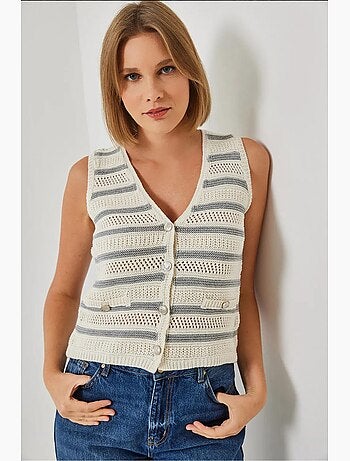 Gilet in maglia a righe con scollo a v e tre bottoni lucci
