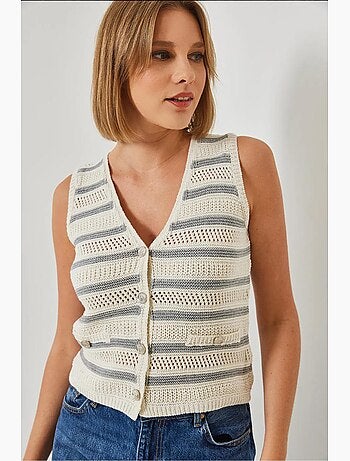 Gilet in maglia a righe con scollo a v e tre bottoni lucci