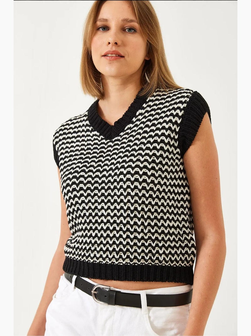 Gilet in maglia a righe lucci Nero Bianco - Kiabi