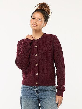 Gilet in maglia a trecce con bottoni dorati