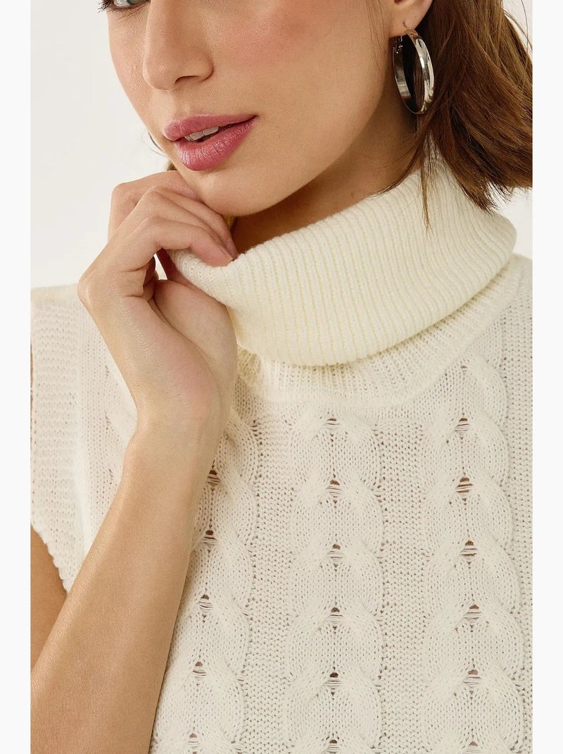 Gilet in maglia con dolcevita e motivo a treccia hiccup Bianco - Kiabi