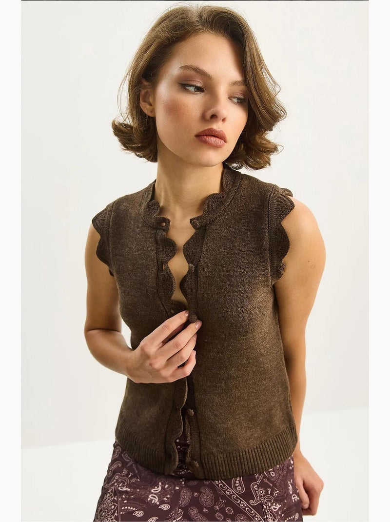 Gilet in maglia con ruches e girocollo lucci Marrone scuro - Kiabi