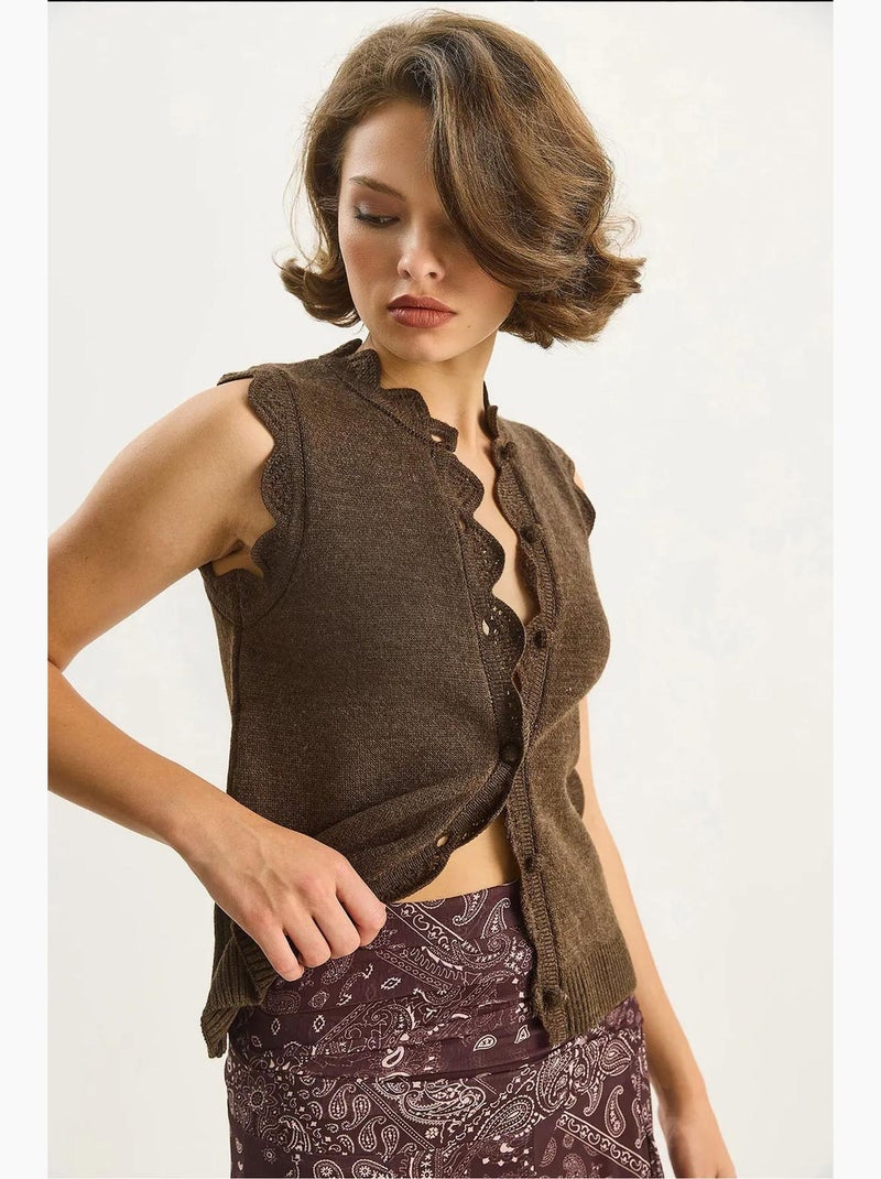 Gilet in maglia con ruches e girocollo lucci Marrone scuro - Kiabi