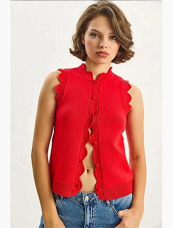 Gilet in maglia con ruches e girocollo lucci