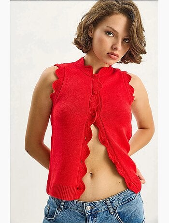Gilet in maglia con ruches e girocollo lucci