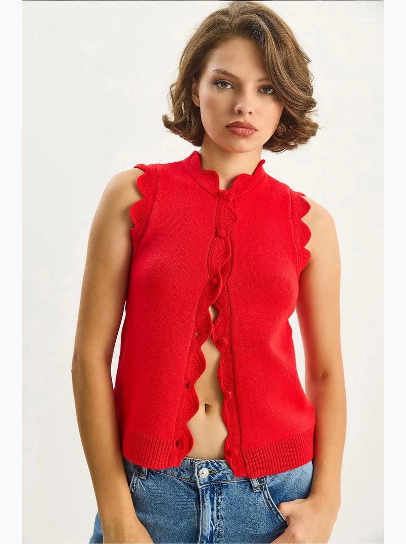 Gilet in maglia con ruches e girocollo lucci Rosso - Kiabi
