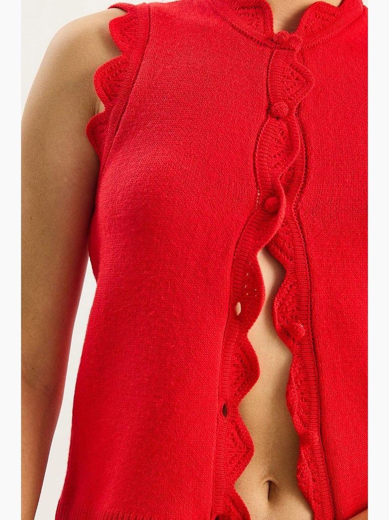 Gilet in maglia con ruches e girocollo lucci Rosso - Kiabi
