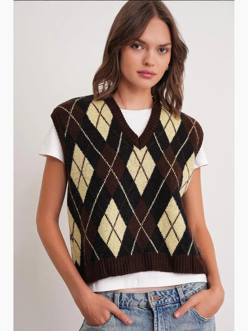 Gilet in maglia con scollo a v e motivo argyle mixray - Kiabi Gilet in maglia con scollo a v e motivo argyle mixray - Kiabi