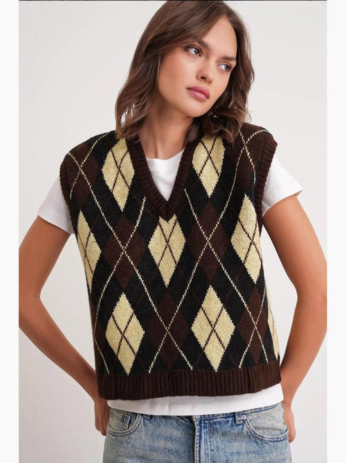 Gilet in maglia con scollo a v e motivo argyle mixray - Kiabi Gilet in maglia con scollo a v e motivo argyle mixray - Kiabi