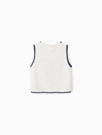 Gilet in maglia di cotone con fiori ricamati