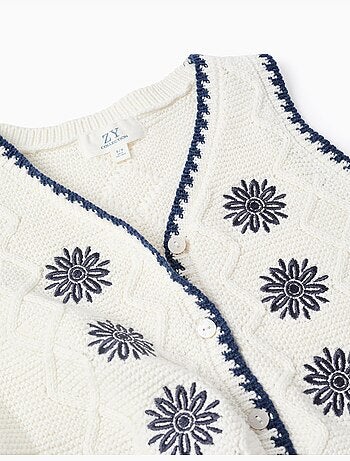 Gilet in maglia di cotone con fiori ricamati