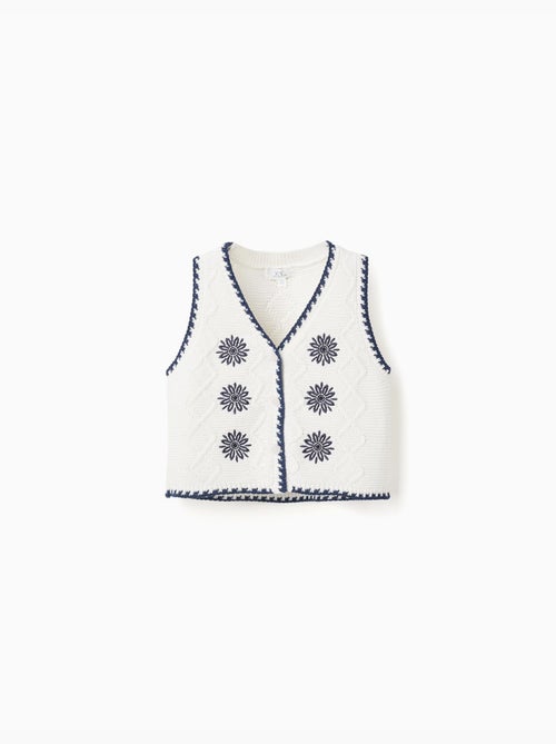 Gilet in maglia di cotone con fiori ricamati - Kiabi