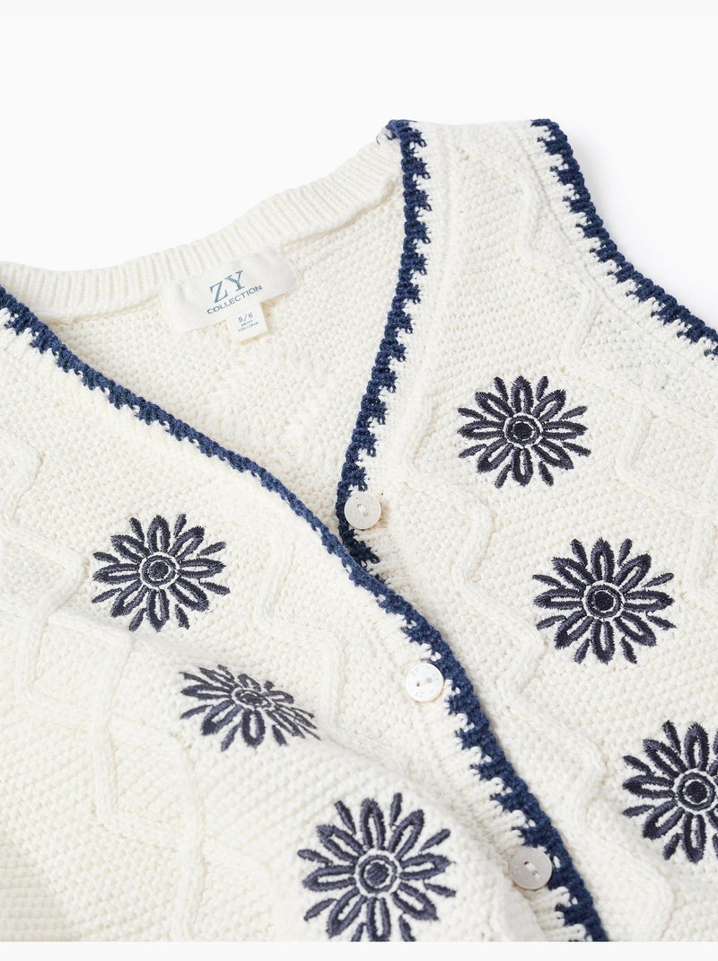 Gilet in maglia di cotone con fiori ricamati Beige chiaro - Kiabi