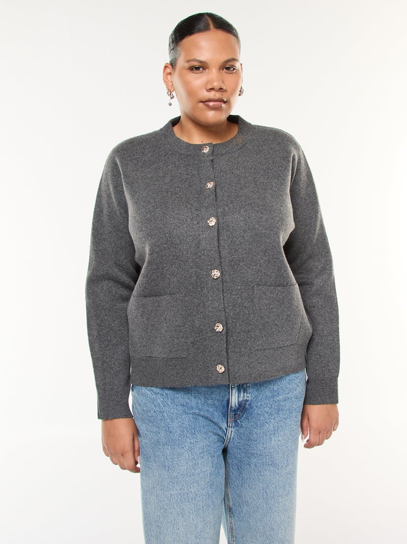 Gilet in maglia spessa con bottoni originali Grigio - Kiabi