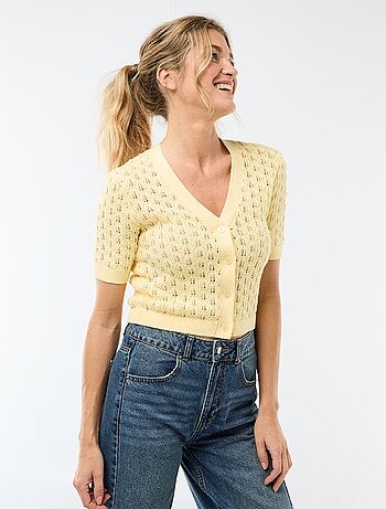 Gilet in maglia traforata a maniche corte