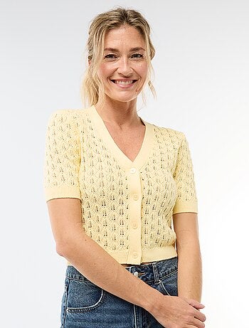 Gilet in maglia traforata a maniche corte