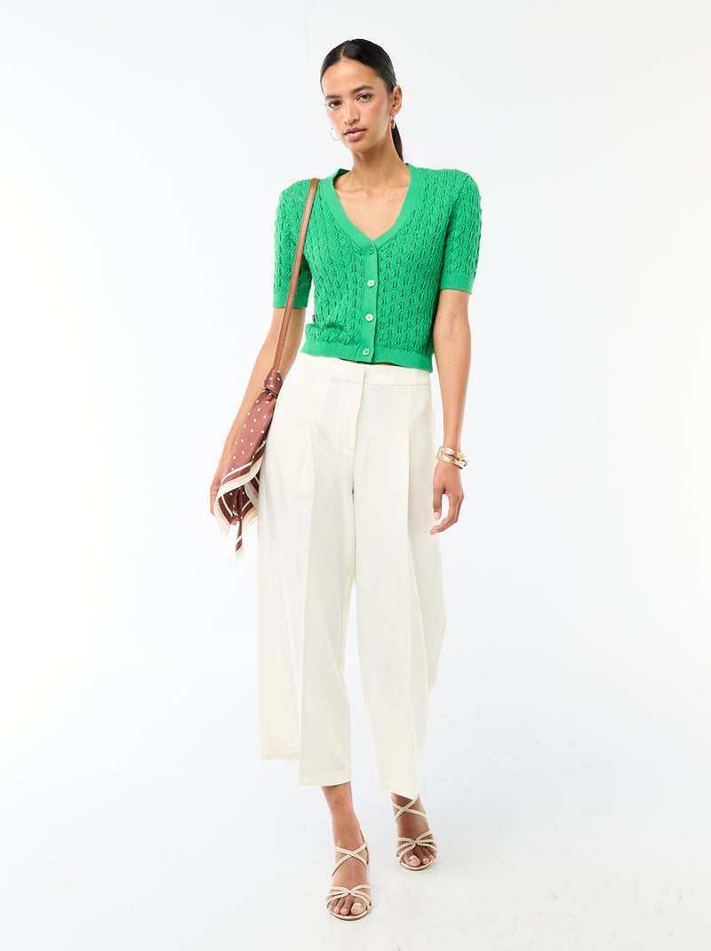 Gilet in maglia traforata a maniche corte Verde - Kiabi