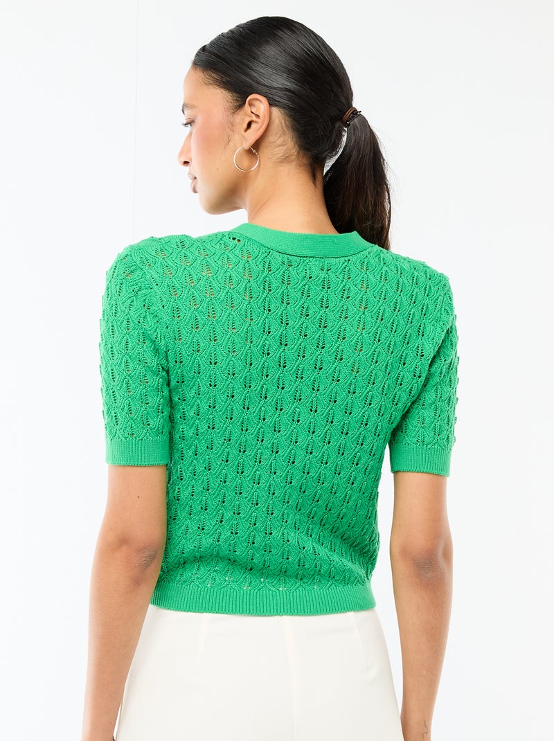 Gilet in maglia traforata a maniche corte Verde - Kiabi