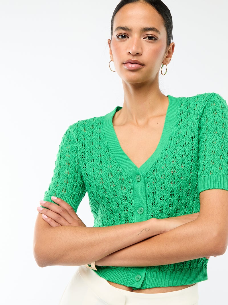 Gilet in maglia traforata a maniche corte Verde - Kiabi