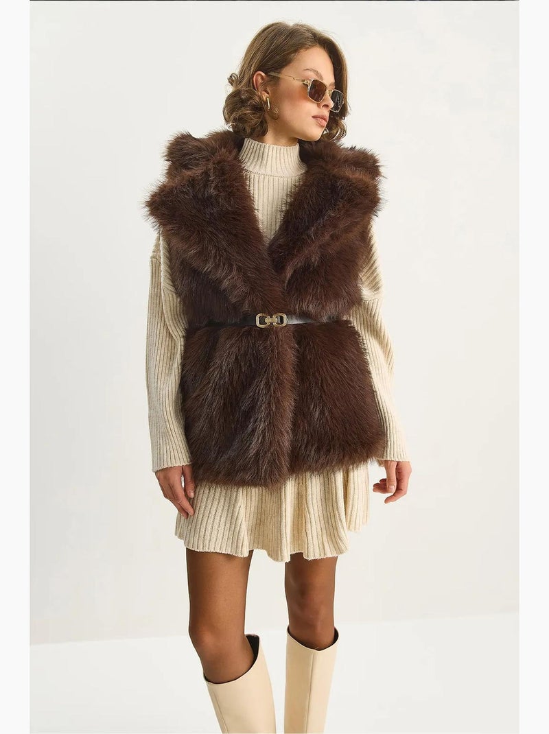 Gilet in pelliccia sintetica lucci Marrone scuro - Kiabi