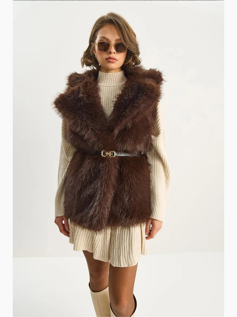Gilet in pelliccia sintetica lucci Marrone scuro - Kiabi