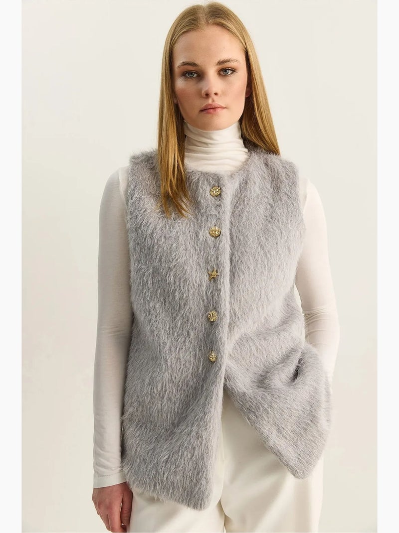 Gilet in peluche con chiusura a bottoni lucci Grigio - Kiabi