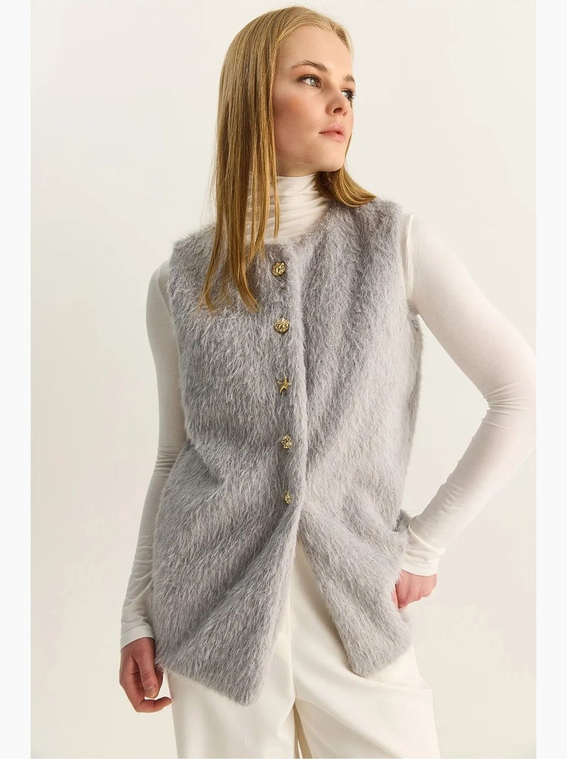 Gilet in peluche con chiusura a bottoni lucci Grigio - Kiabi
