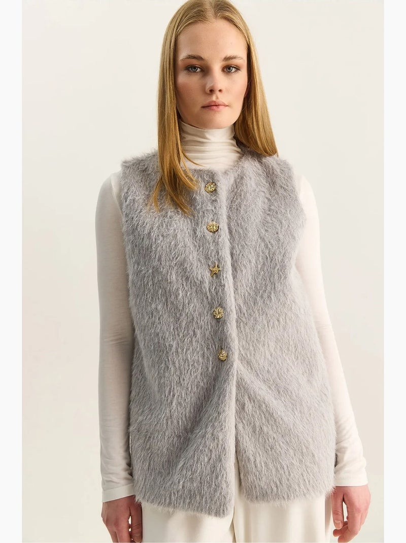 Gilet in peluche con chiusura a bottoni lucci Grigio - Kiabi