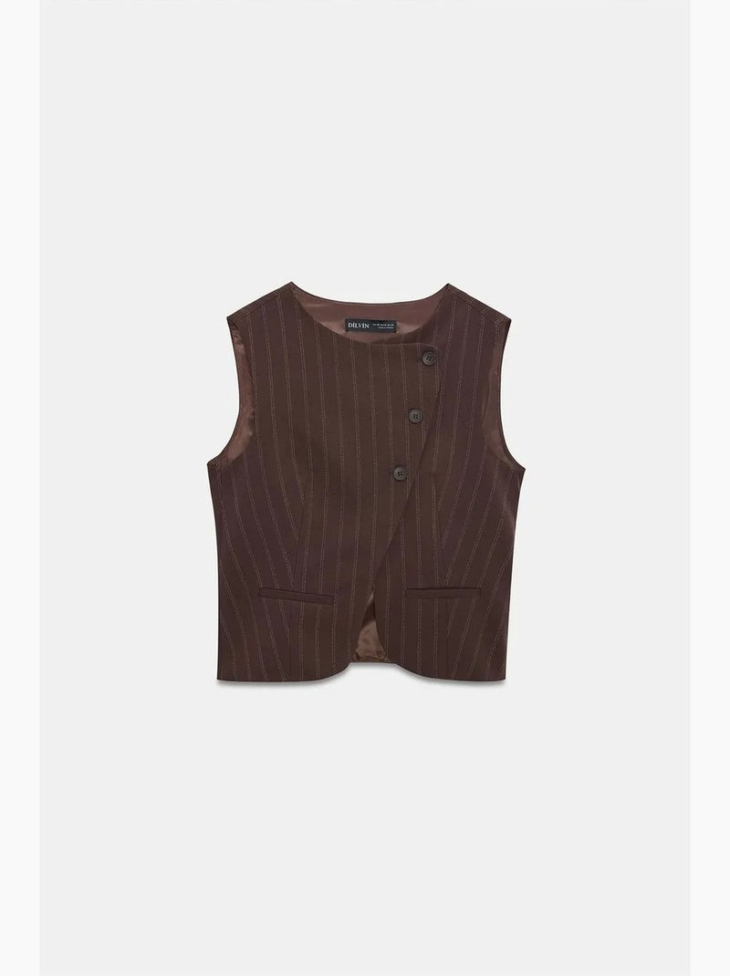 Gilet in tessuto a righe con bottoni dilvin Marrone scuro - Kiabi