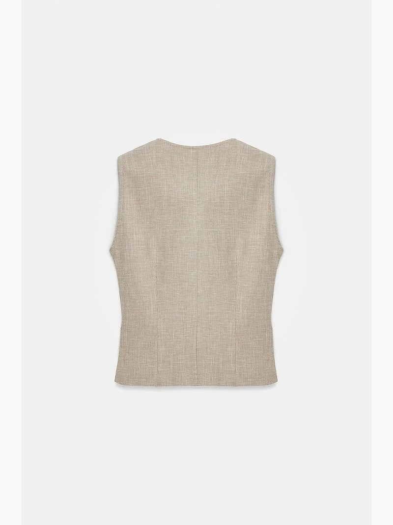 Gilet in tessuto aderente con chiusura frontale a bottoni dilvin Beige naturale - Kiabi