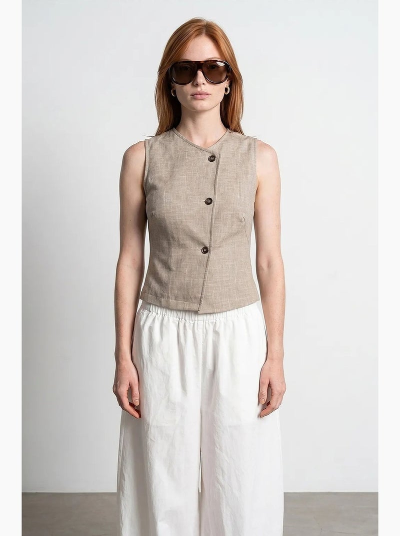 Gilet in tessuto aderente con chiusura frontale a bottoni dilvin Beige naturale - Kiabi