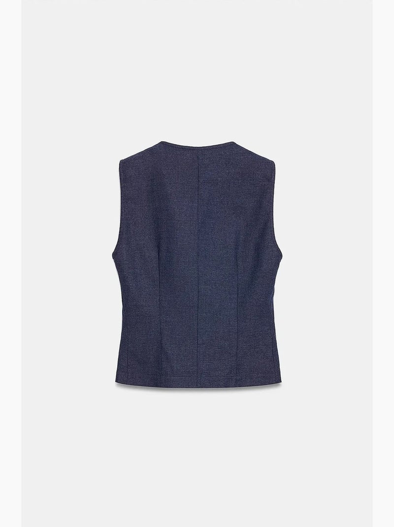 Gilet in tessuto aderente con chiusura frontale a bottoni dilvin Blu marino - Kiabi