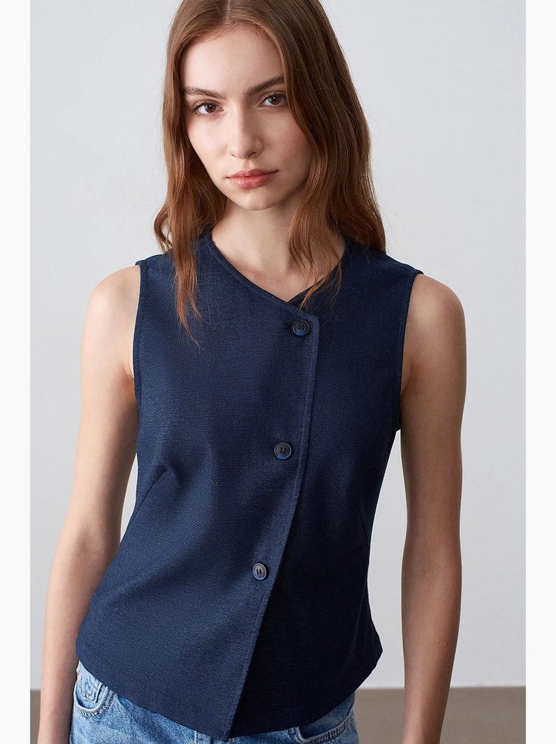 Gilet in tessuto aderente con chiusura frontale a bottoni dilvin Blu marino - Kiabi