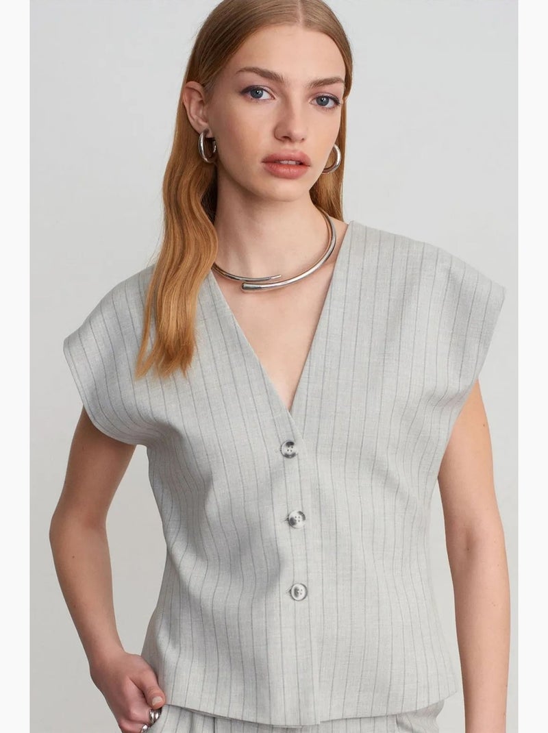 Gilet in tessuto con scollo a v a righe dilvin Grigio chiaro - Kiabi