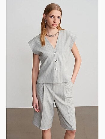 Gilet in tessuto con scollo a V a righe