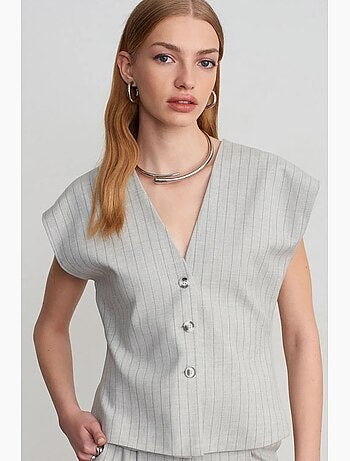 Gilet in tessuto con scollo a V a righe