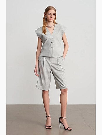 Gilet in tessuto con scollo a V a righe