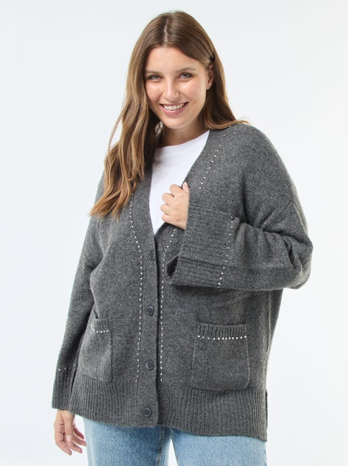 Gilet lungo abbottonato 'Only Carmakoma' con borchie decorative - Kiabi