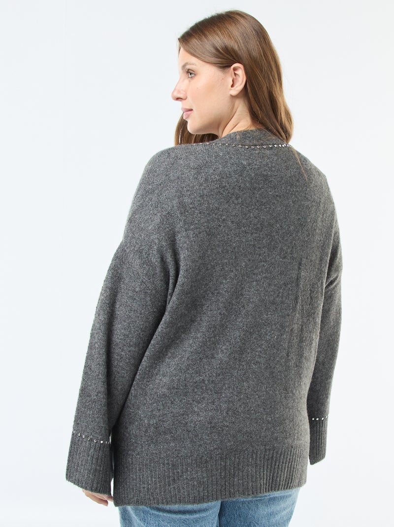 Gilet lungo abbottonato 'Only Carmakoma' con borchie decorative Grigio - Kiabi
