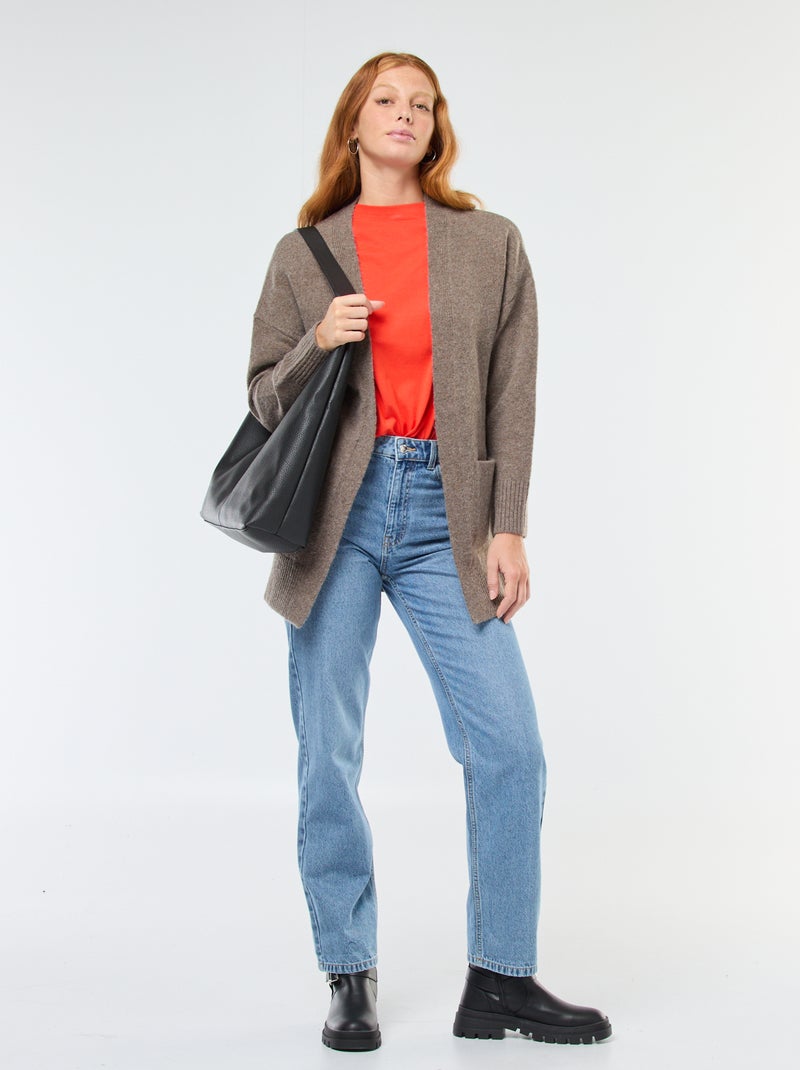 Gilet lungo aperto Marrone - Kiabi